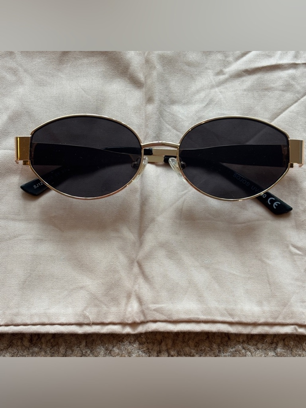 Amazon Essentials Gold Frame Black Lens Oval Sunglasses